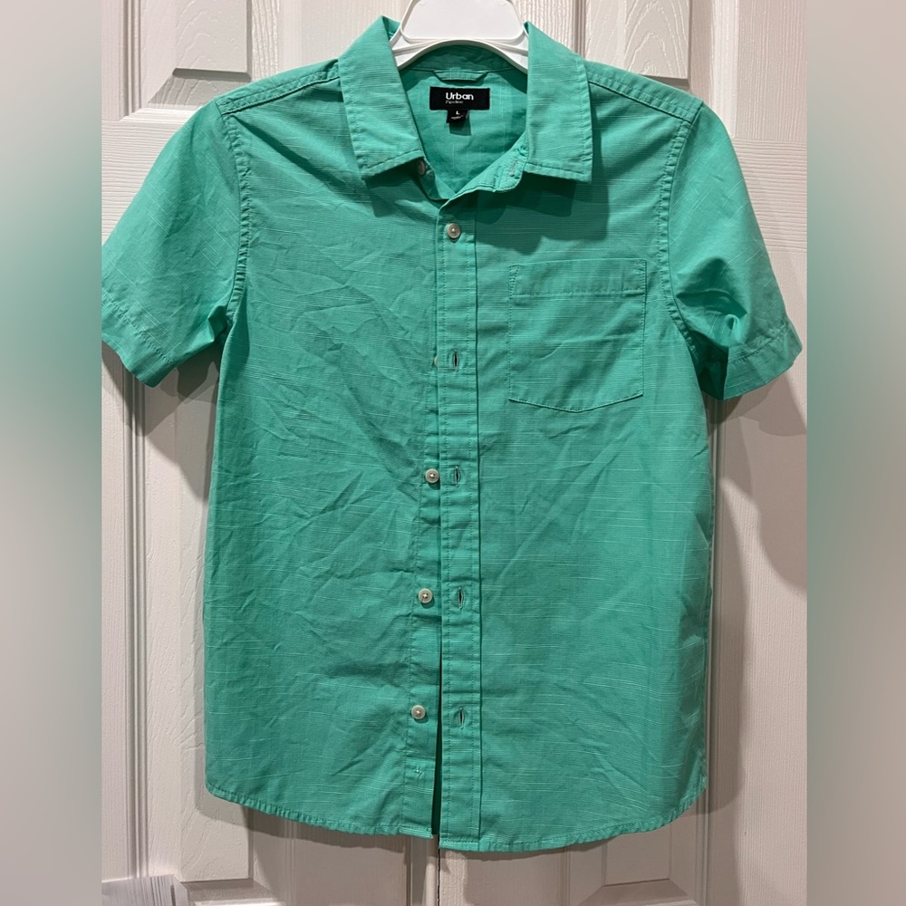 Teal button down casual collar shirt boys Large